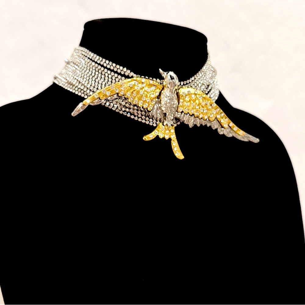 ZARA Multistrand Rhinestone Statement Choker w Two-Tone Bird | NWOT - Picture 14 of 14